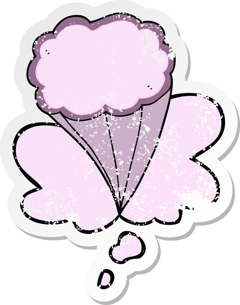 cartoon decorative cloud and thought bubble as a distressed worn sticker vector