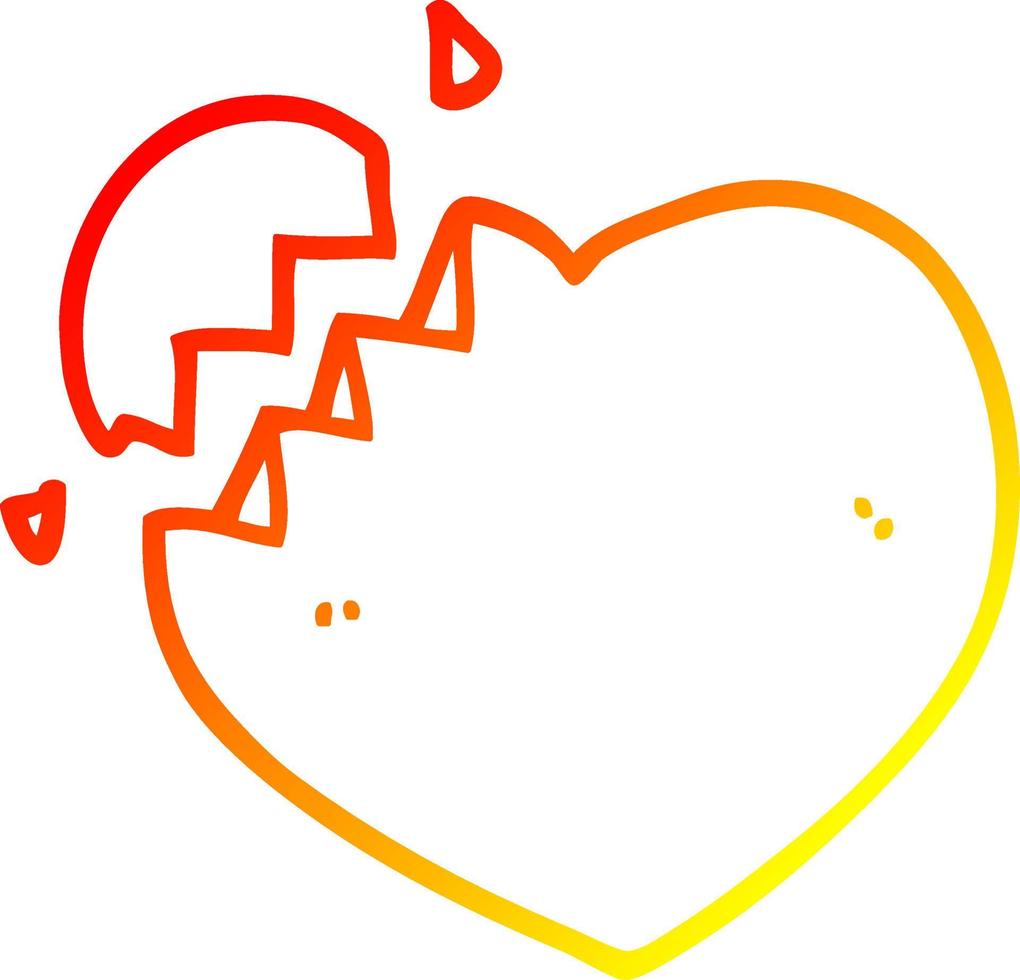 warm gradient line drawing cartoon broken heart vector