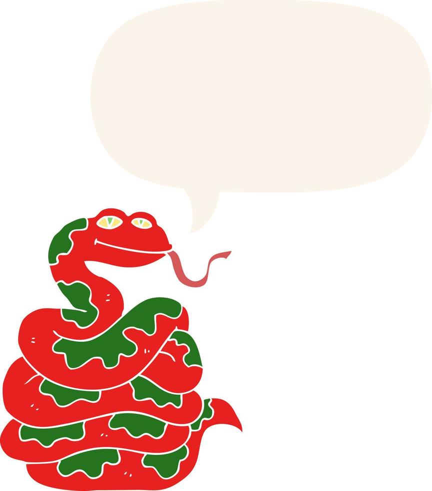 caricatura, serpiente, y, burbuja del discurso, en, estilo retro vector