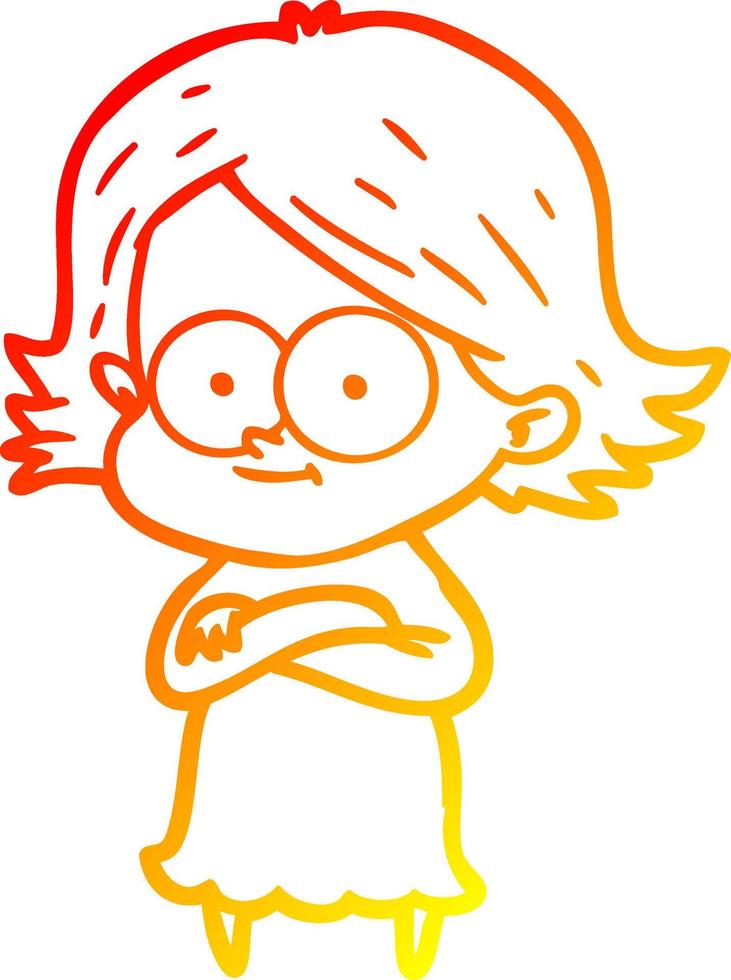warm gradient line drawing happy cartoon girl vector