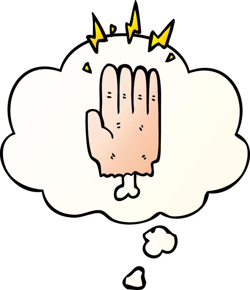 cartoon magic halloween zombie hand and thought bubble in smooth gradient style vector