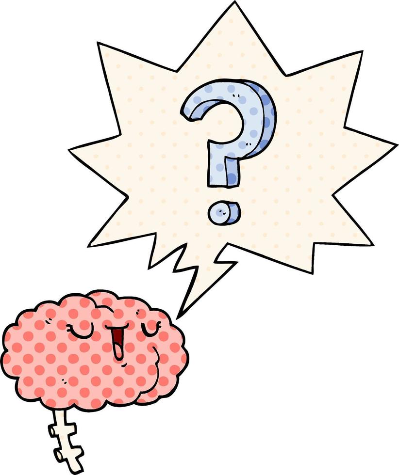 cartoon curious brain and speech bubble in comic book style vector
