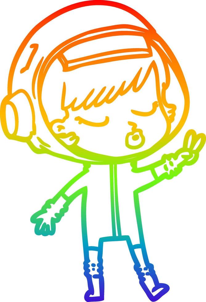 rainbow gradient line drawing cartoon pretty astronaut girl vector