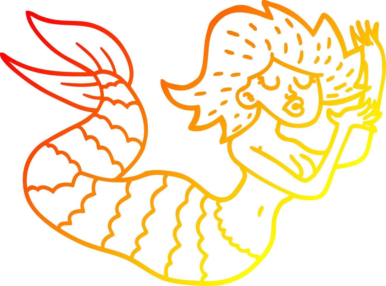 warm gradient line drawing cartoon woman mermaid vector