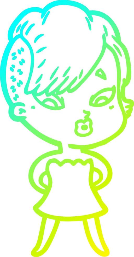 cold gradient line drawing cartoon surprised girl vector