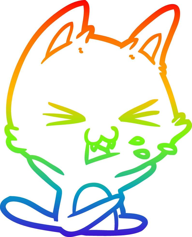 rainbow gradient line drawing cartoon cat hissing vector