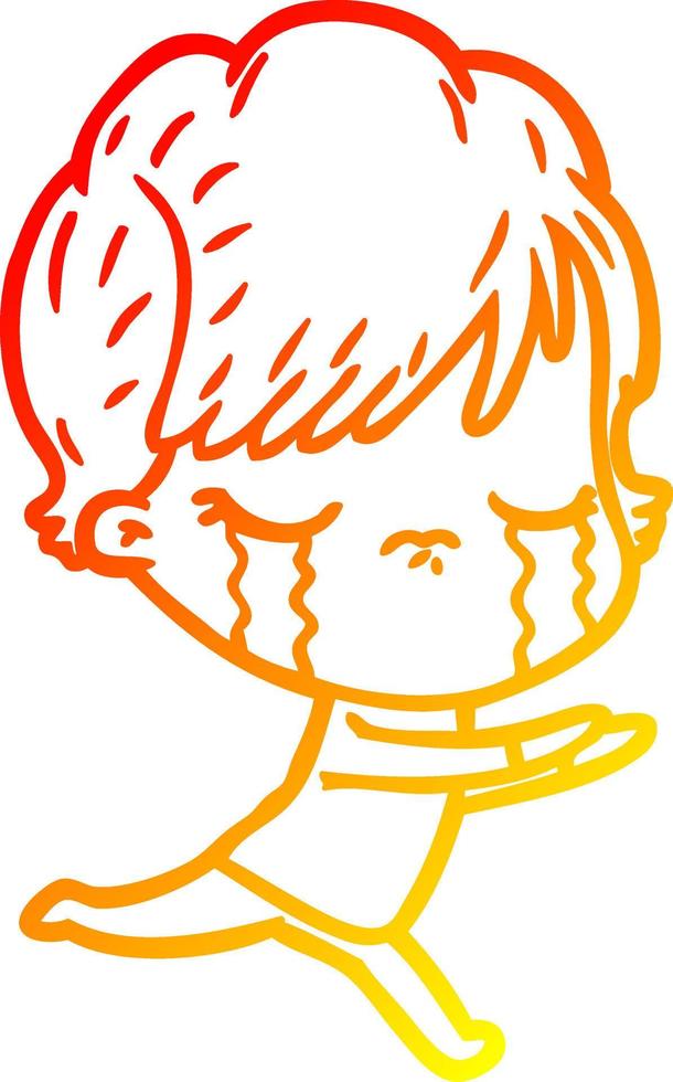 warm gradient line drawing cartoon woman crying vector