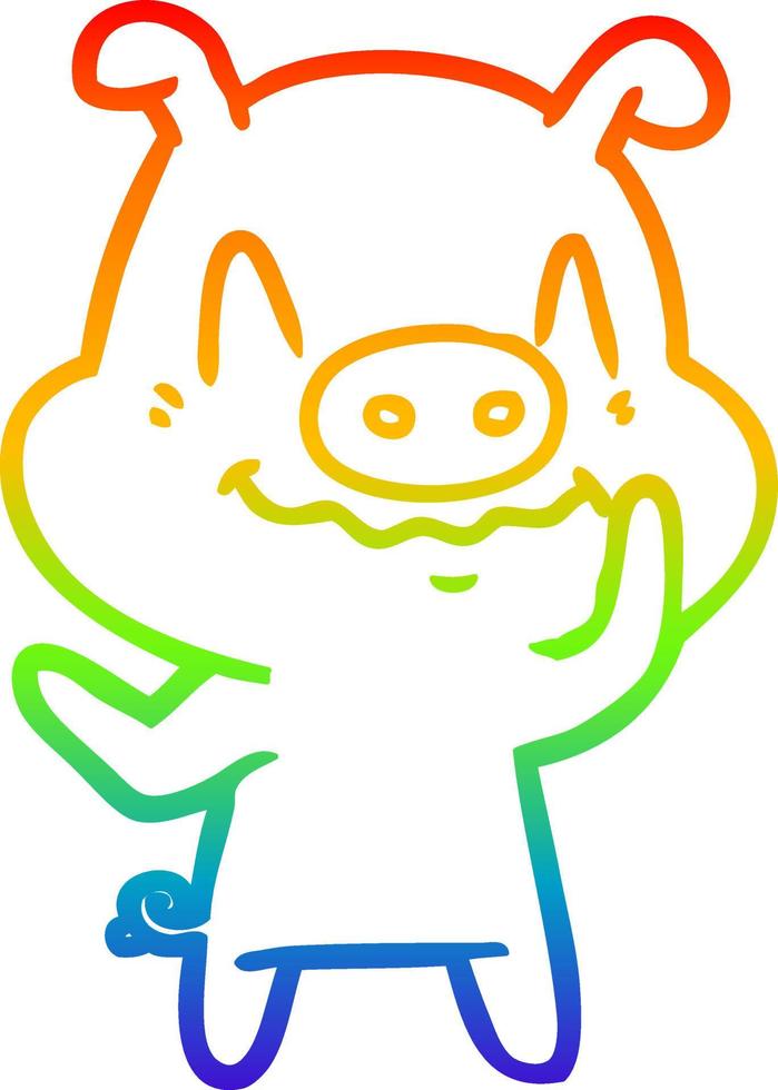 rainbow gradient line drawing nervous cartoon pig vector
