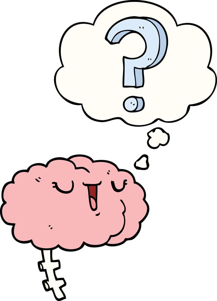 cartoon curious brain and thought bubble vector