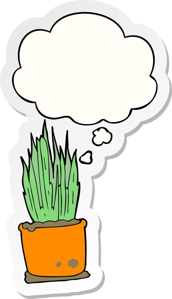 cartoon house plant and thought bubble as a printed sticker vector