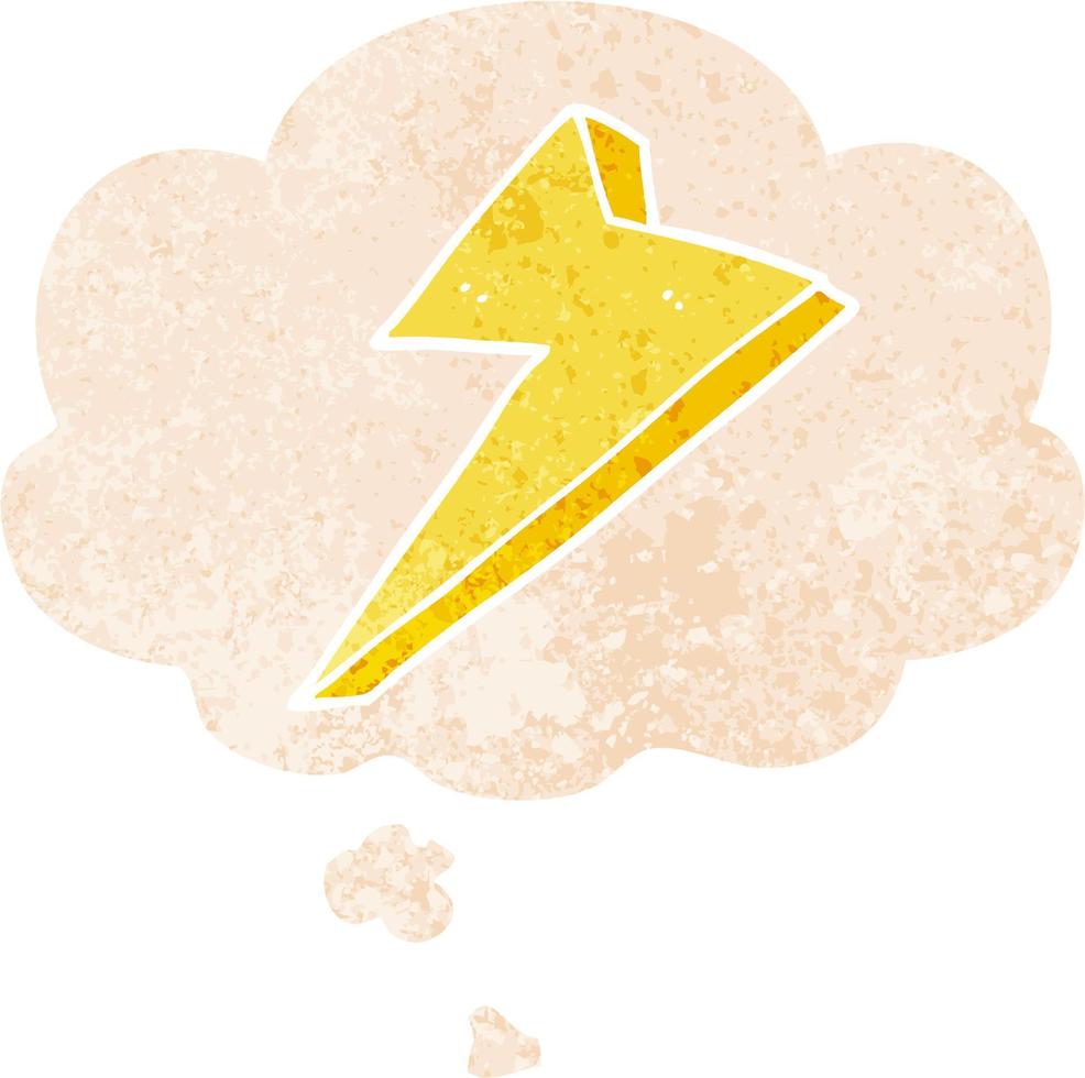 cartoon lightning and thought bubble in retro textured style vector