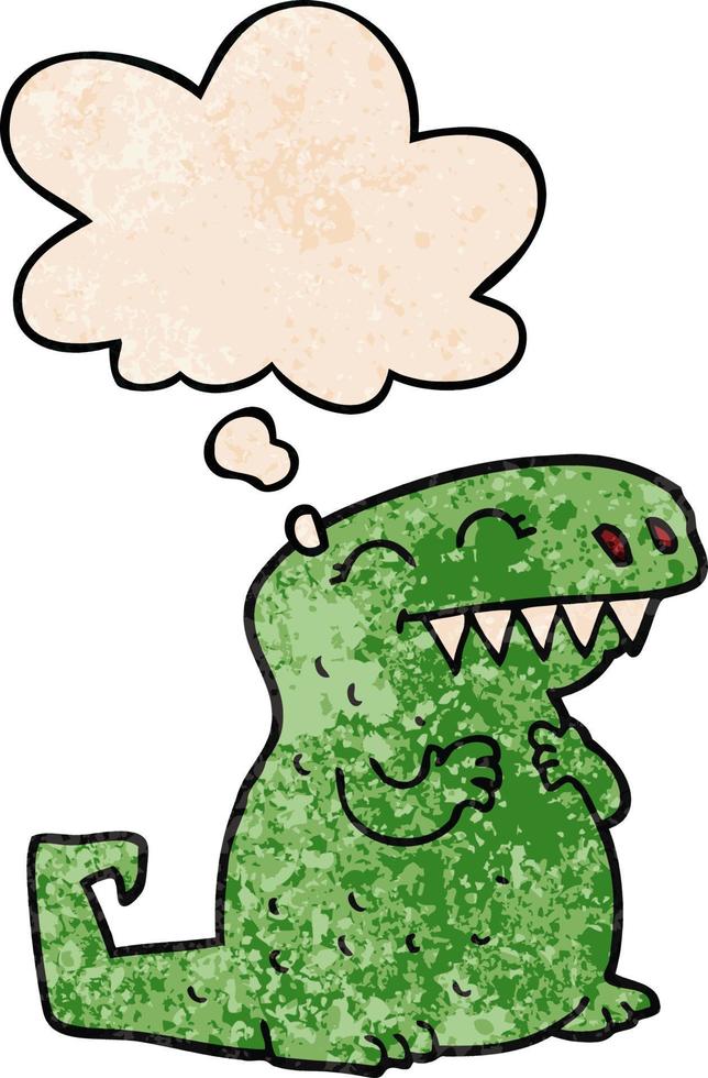 cartoon dinosaur and thought bubble in grunge texture pattern style vector