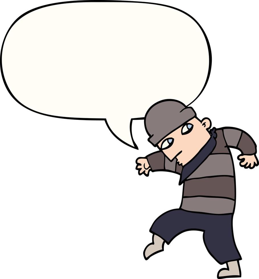 cartoon sneaking thief and speech bubble vector