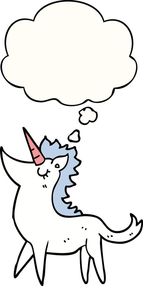 unicornio de dibujos animados y burbuja de pensamiento vector