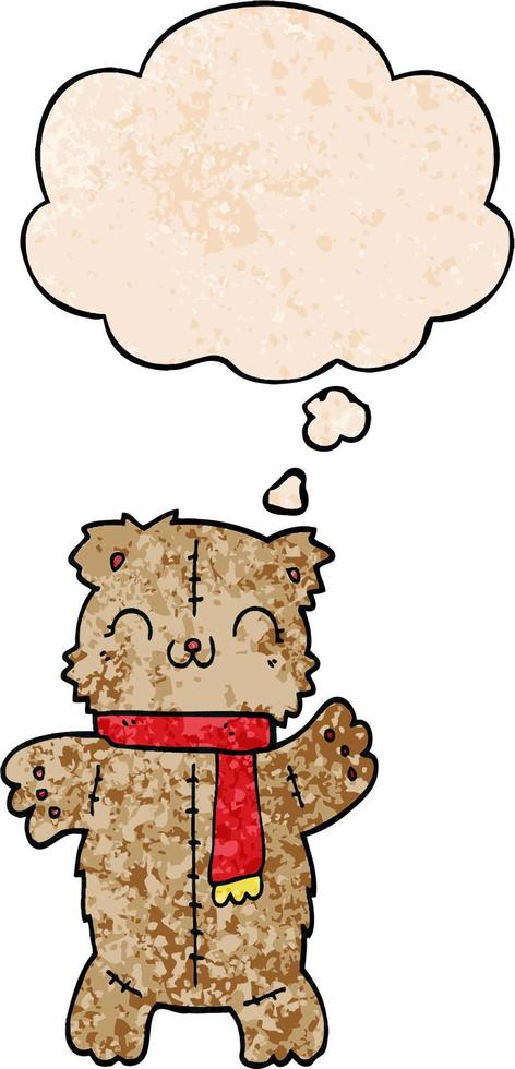 cartoon teddy bear and thought bubble in grunge texture pattern style vector