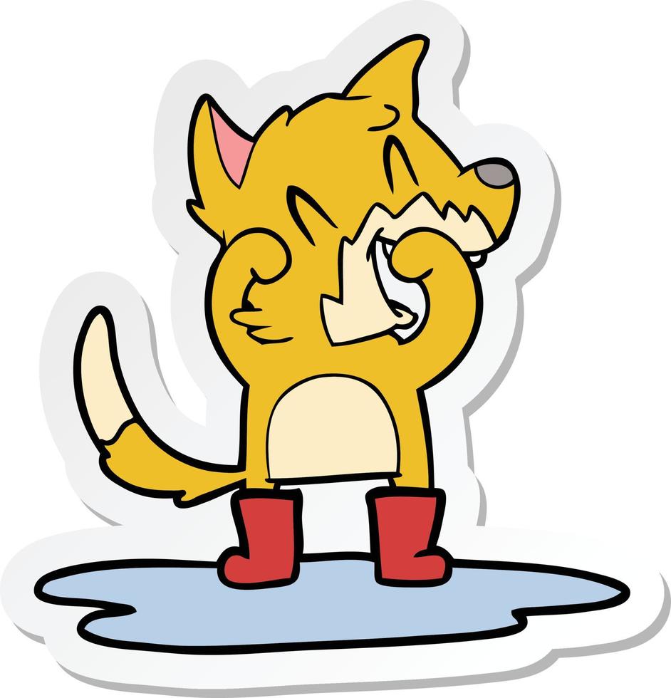 sticker of a laughing fox in a puddle vector