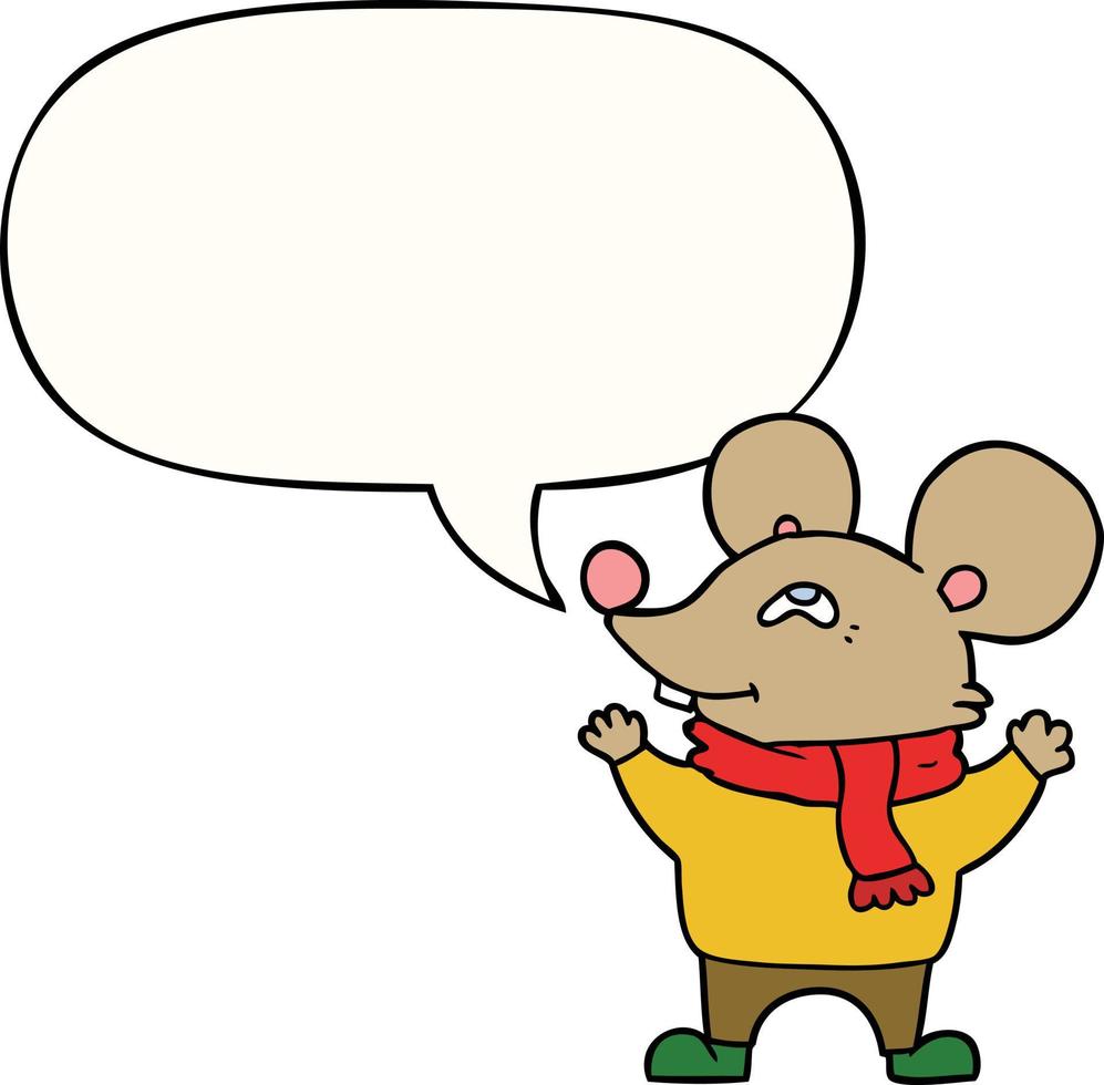 cartoon mouse wearing scarf and speech bubble vector