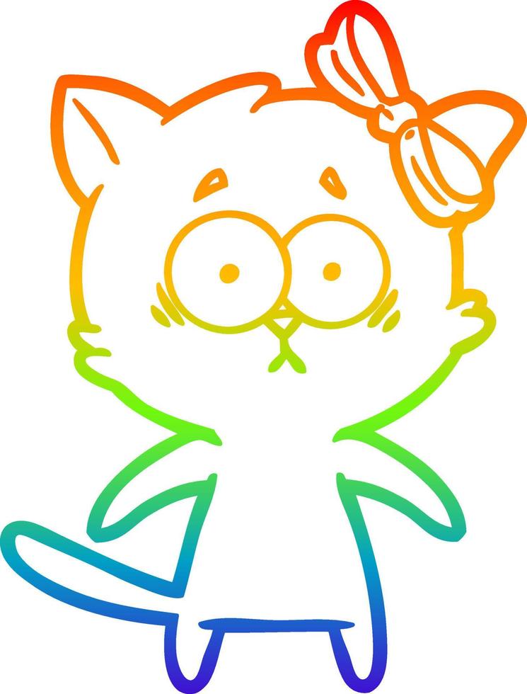 rainbow gradient line drawing cartoon cat vector