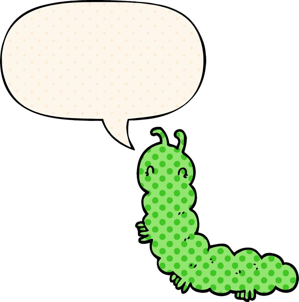 cartoon caterpillar and speech bubble in comic book style vector