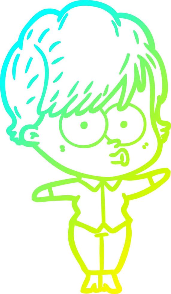 cold gradient line drawing cartoon woman vector