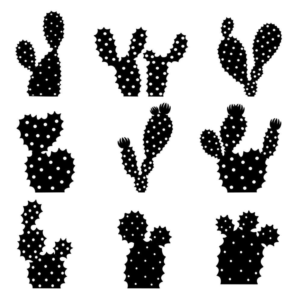 un conjunto de siluetas vectoriales de plantas de cactus aisladas en un fondo blanco. vector