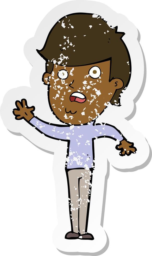 retro distressed sticker of a cartoon unhappy boy vector