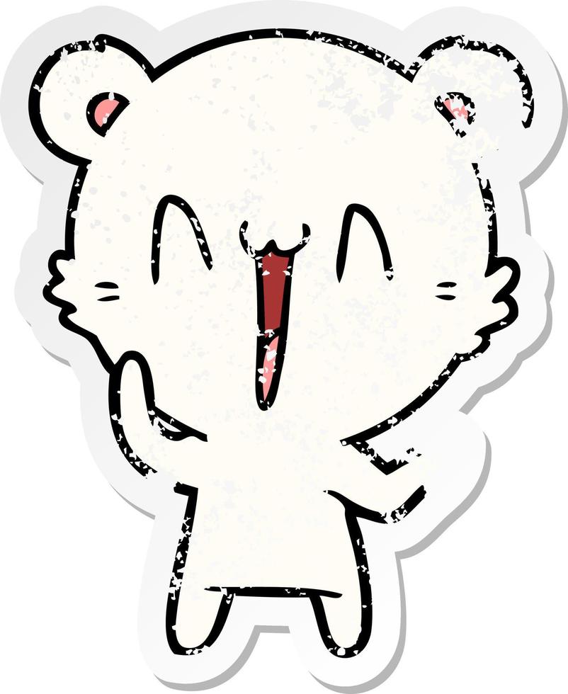 pegatina angustiada de una caricatura de oso polar que se ríe vector