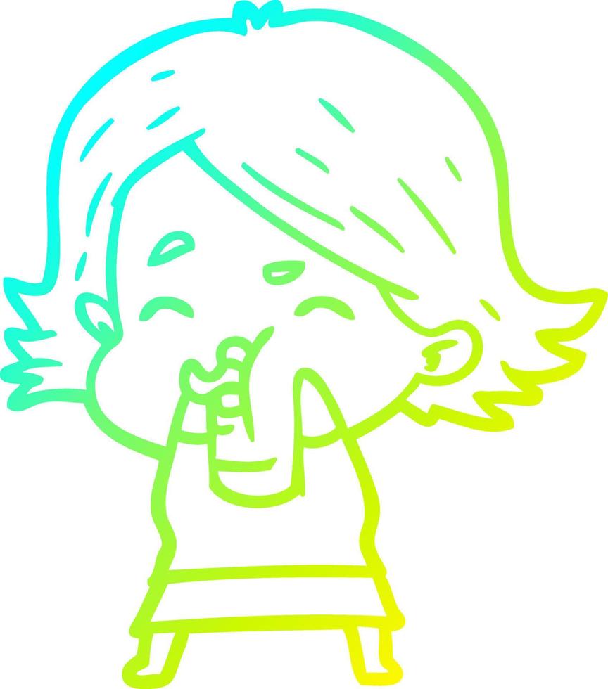 cold gradient line drawing cartoon girl pulling face vector