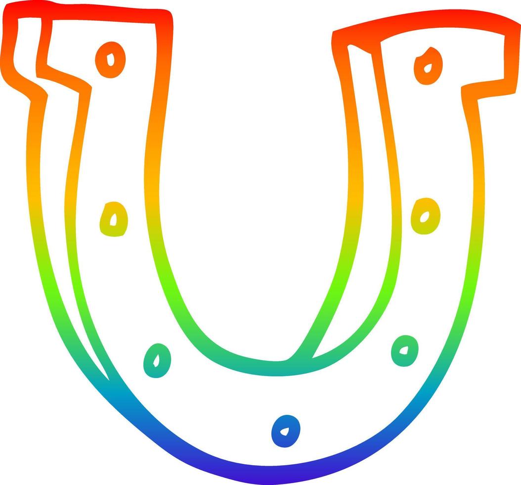 dibujo de línea de gradiente de arco iris herradura de caballo de oro de dibujos animados vector