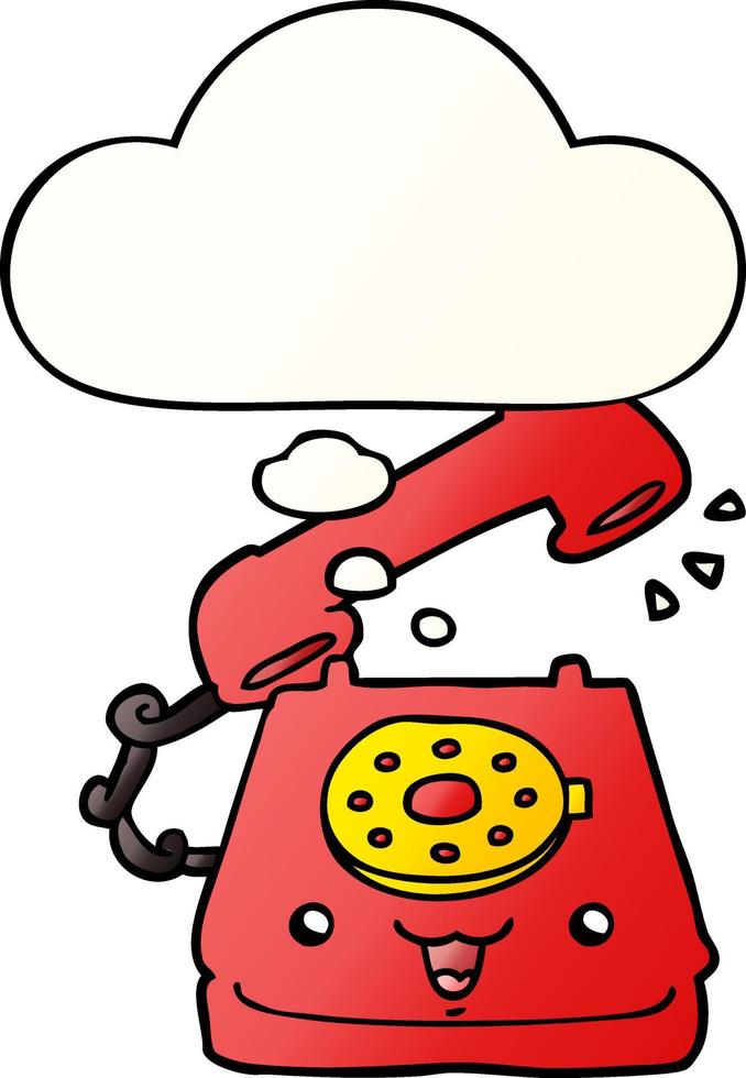 cute cartoon telephone and thought bubble in smooth gradient style vector