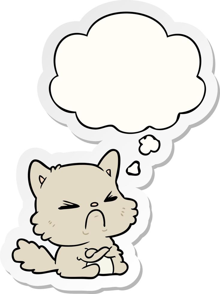 cartoon angry cat and thought bubble as a printed sticker vector