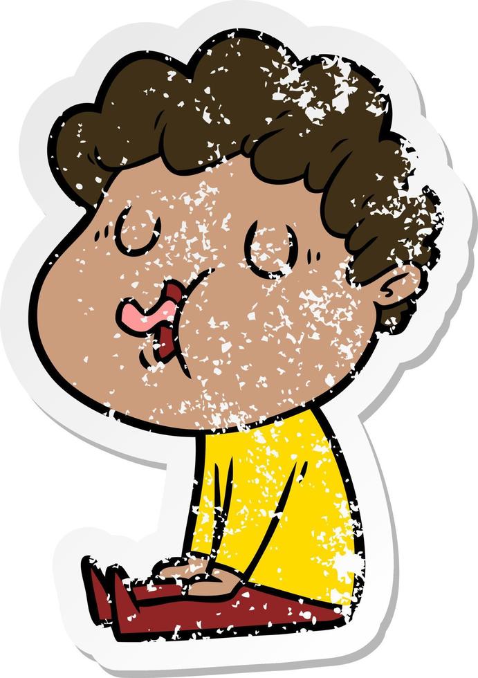 distressed sticker of a cartoon man singing vector