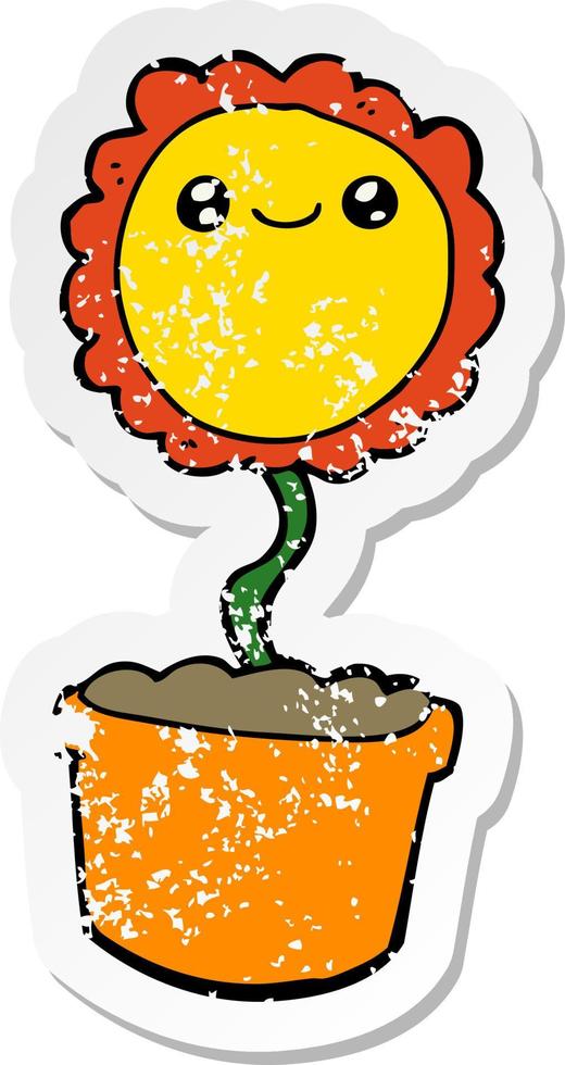 distressed sticker of a cartoon flower vector