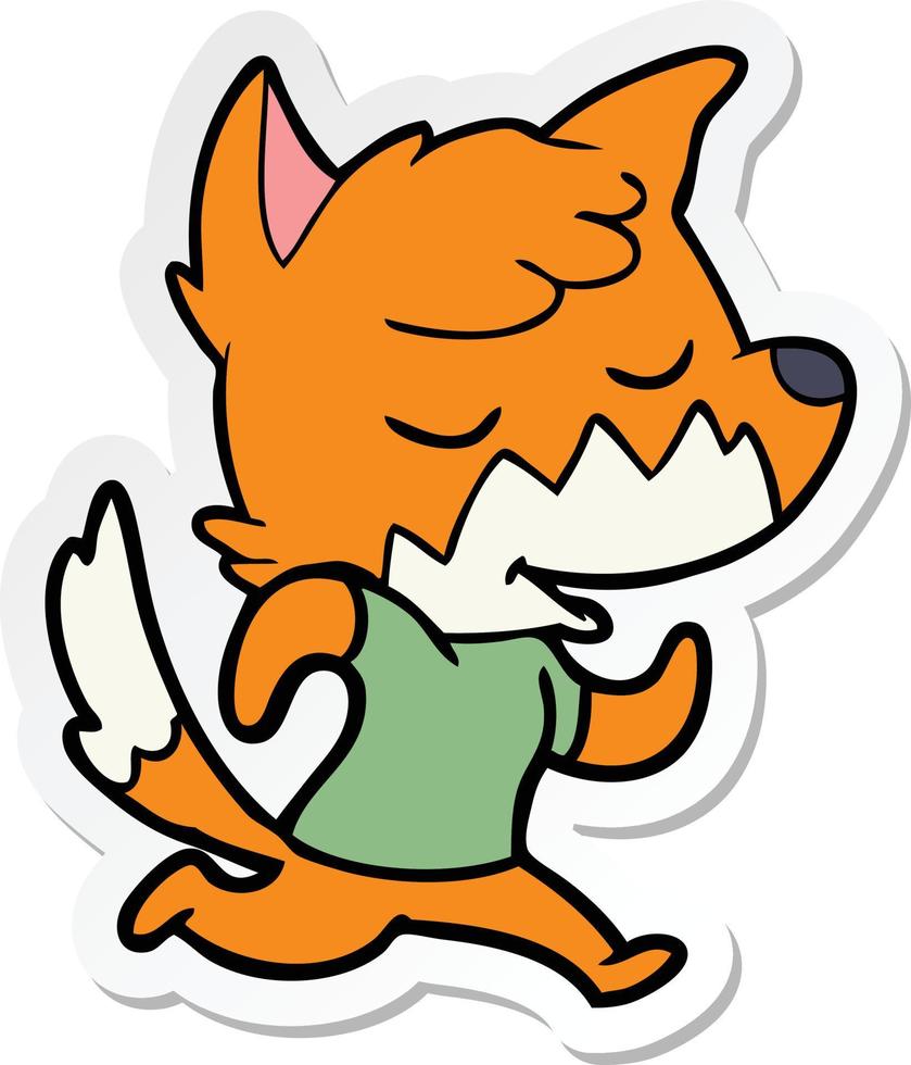 sticker of a friendly cartoon fox running vector