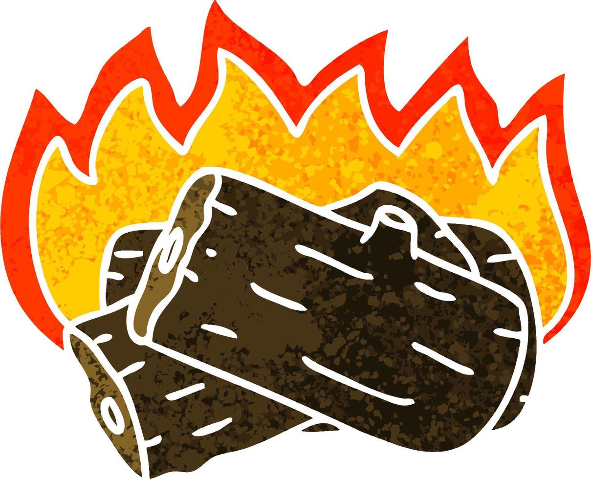 quirky retro illustration style cartoon burning log vector