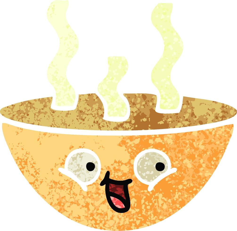 retro illustration style cartoon bowl of hot soup vector