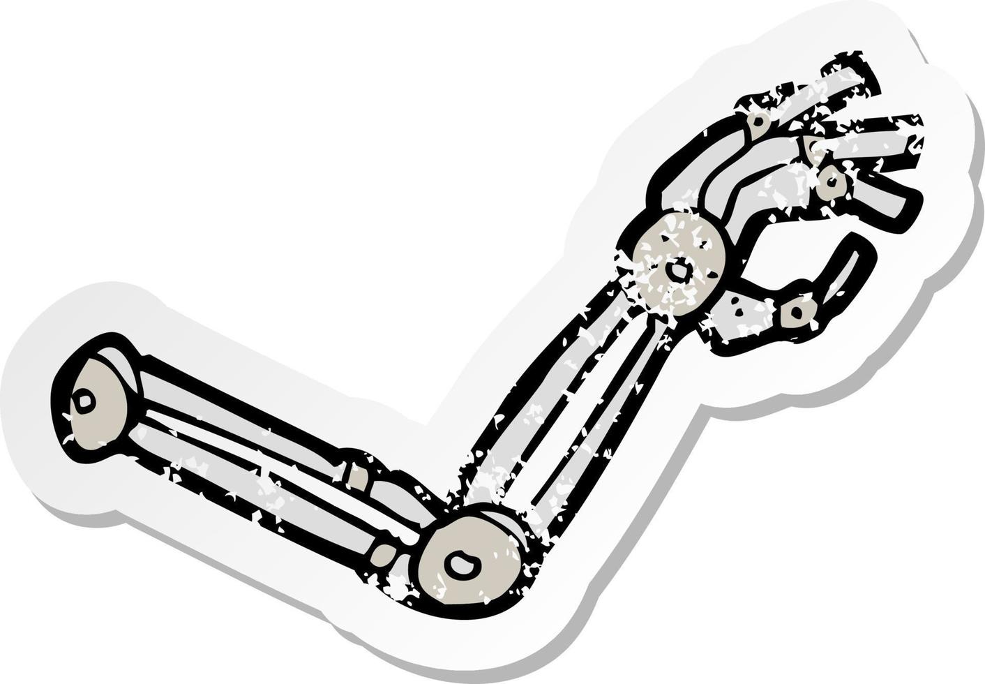 pegatina retro angustiada de un brazo robot de dibujos animados vector