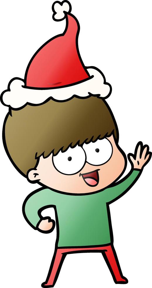 dibujos animados de gradiente feliz de un niño con sombrero de santa vector