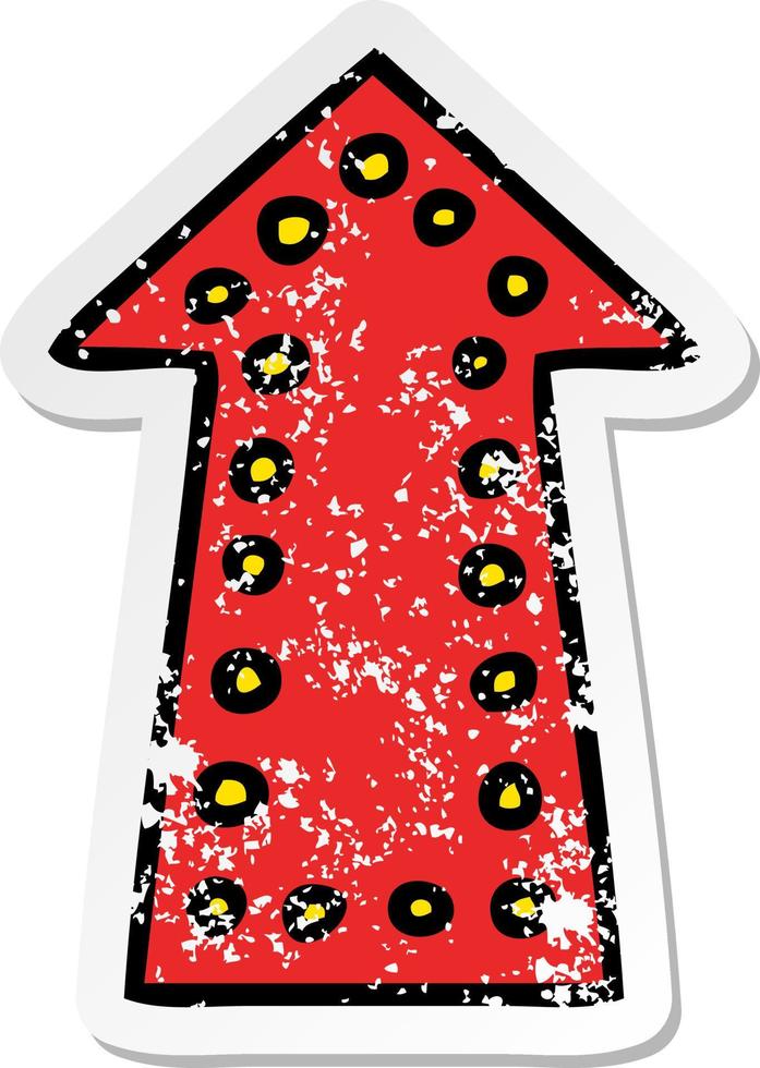 distressed sticker of a quirky hand drawn cartoon arrow vector