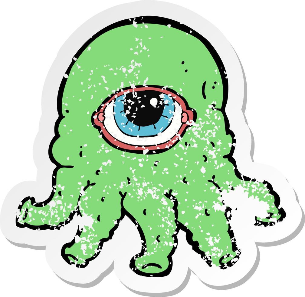 retro distressed sticker of a cartoon alien head vector