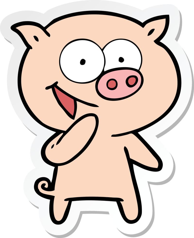 sticker of a laughing pig cartoon vector