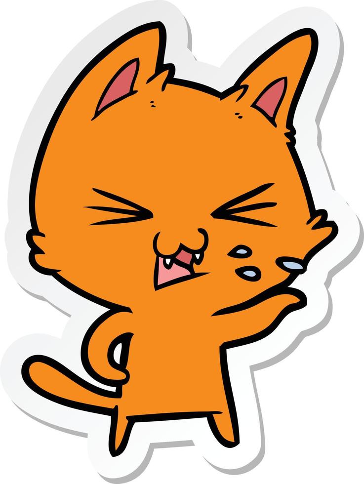 sticker of a cartoon cat hissing vector