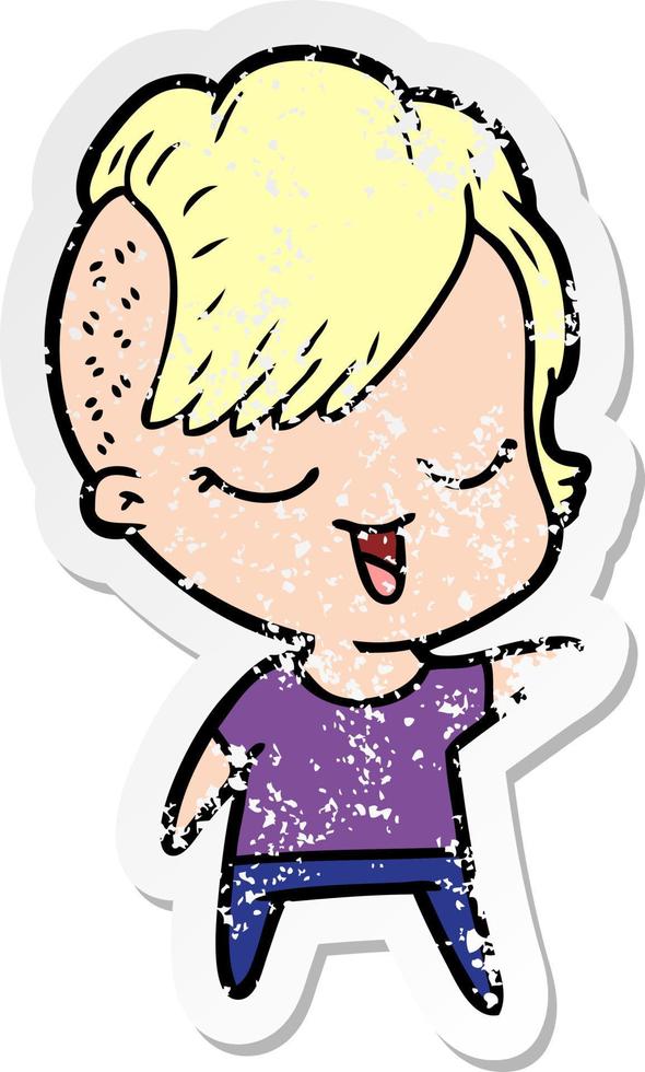 distressed sticker of a happy cartoon girl vector