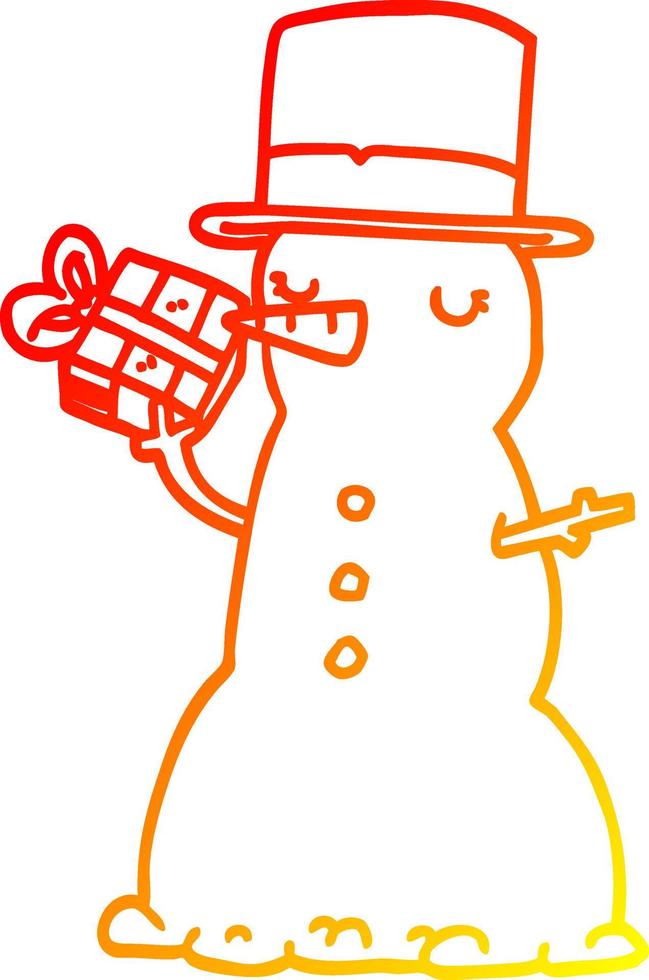 warm gradient line drawing cartoon snowman vector