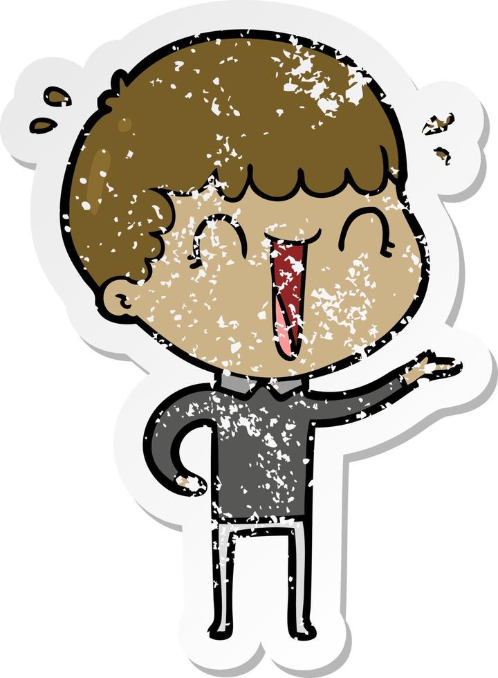 distressed sticker of a laughing cartoon man vector