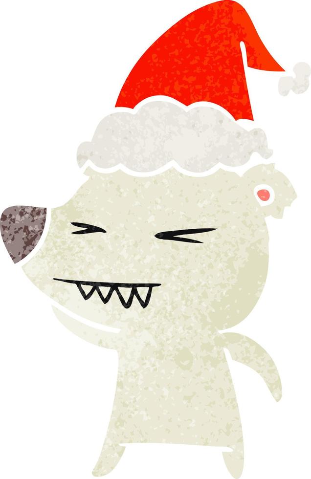 angry polar bear retro cartoon of a wearing santa hat vector