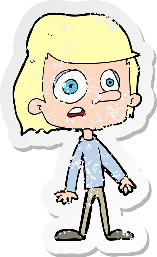 retro distressed sticker of a cartoon worried boy vector