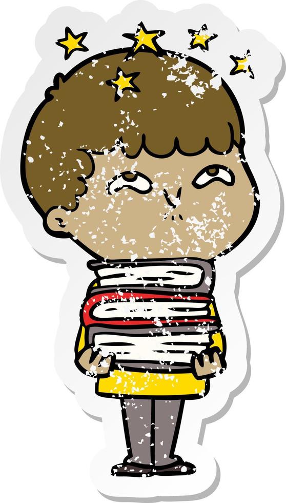 distressed sticker of a cartoon amazed boy vector