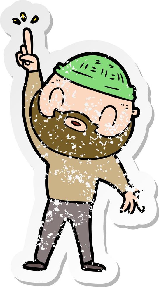 distressed sticker of a cartoon bearded man vector