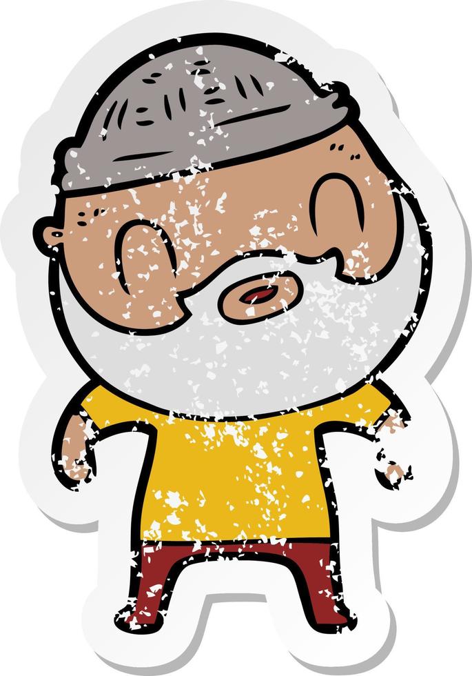 distressed sticker of a cartoon bearded man vector